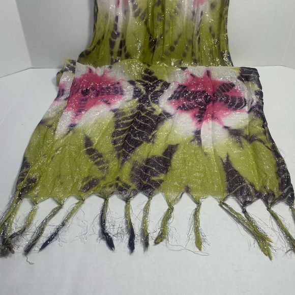 NWOT Tie Dye Viscose Scarf Green, Purple, Pink, White - Picture 6 of 14
